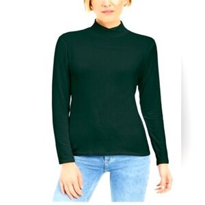 STYLE & Co. Women’s Mock Neck Turtleneck Long Sleeve Top Shirt Green Size PM